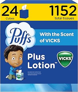 Puffs Plus Lotion with Vicks Facial Tissues, 24 Cubes, 48 Tissues per Box