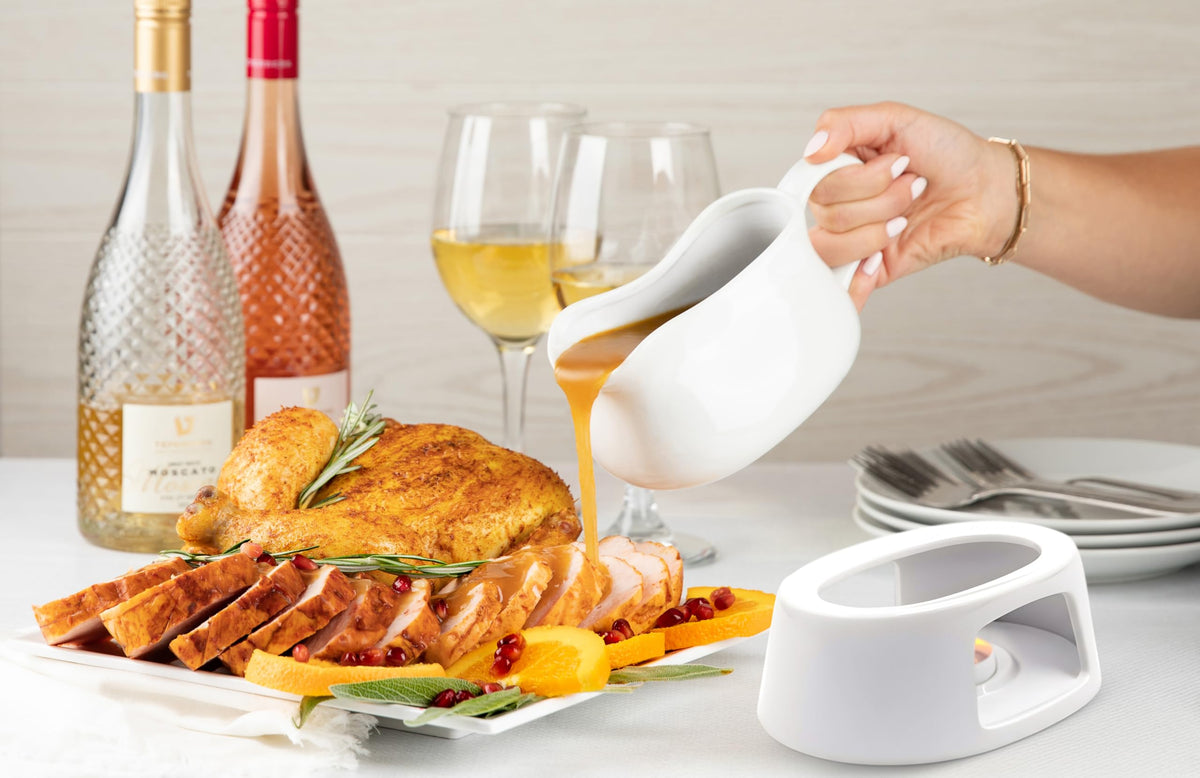KooK Ceramic Gravy Boat and Saucer, 17 oz, White