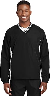 SPORT-TEK Mens Tipped V-Neck Raglan Wind Shirt, 6XL, Blk/White