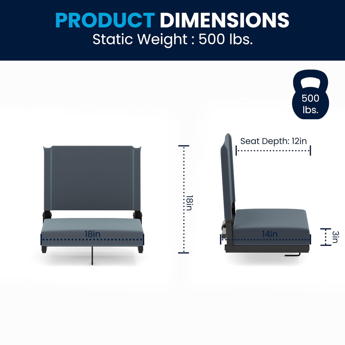 Grandstand Portable Stadium Seats for Bleachers or Benches by Flash Furniture – Set of 2, Textile, Dark Blue, Model 2-XU-STA-DKBL-GG