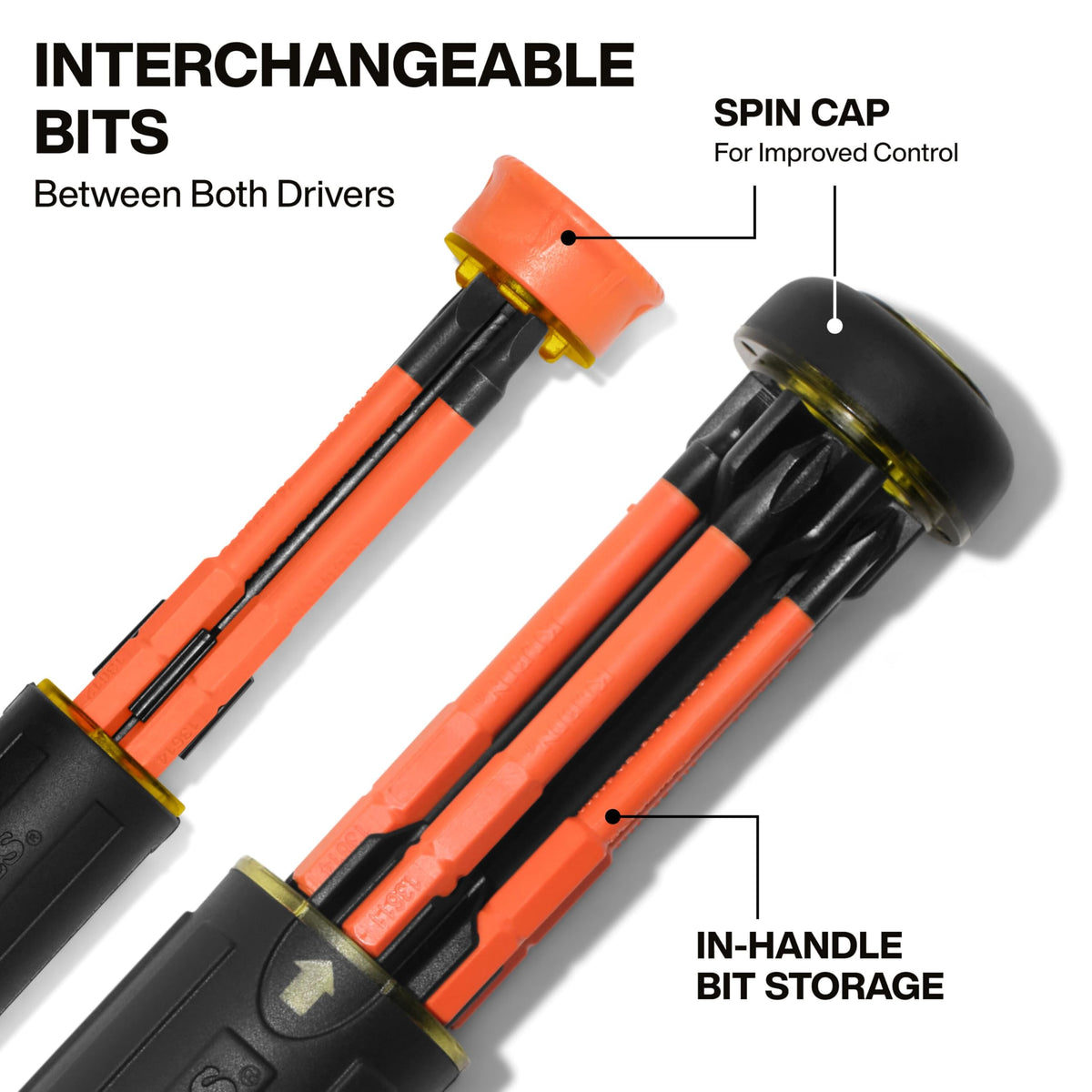 10-in-2 Insulated Multi-Bit and Multi-Bit Precision Screwdriver Set by KLEIN TOOLS – 2-Piece Set, Black/Orange, Model 32310INS
