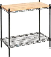 Nexel Wire Display Unit, 36" x 18" x 34", Solid Hardwood Butcher Block Top, 2 Tier Black Epoxy Powder Coat, Adjustable Shelves, 800lb Per Shelf Capacity, Leveling Feet with Glides