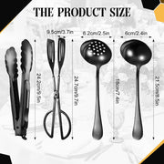 Yetene Halloween Serving Utensils Set, Stainless Steel, Black, 19 Piece