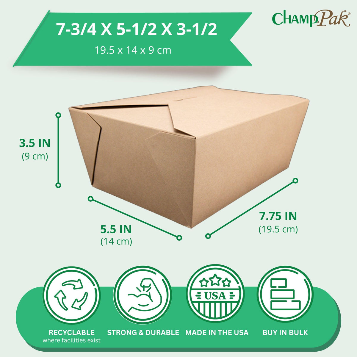 SCT ChampPak™ Disposable Takeout Kraft Meal Tray w/ Lid (160 Quantity) by SOUTHERN CHAMPION TRAY – 7-3/4" x 5-1/2" x 3-1/2", Cardboard, Kraft, Pack of 160, Model 0764