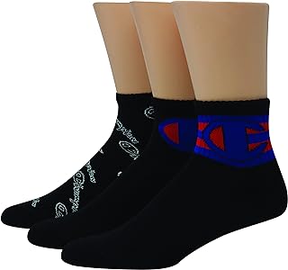 Champion mens Multi Logo Sock, 3-pair Ankle Sock, Black, 6 12 US