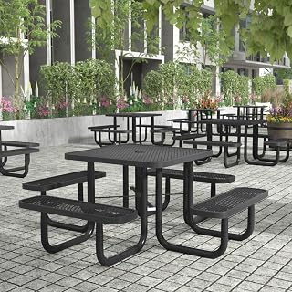 Flash Furniture Commercial Grade Square Outdoor Picnic Table - Black, 79.75"W x 28.75"H