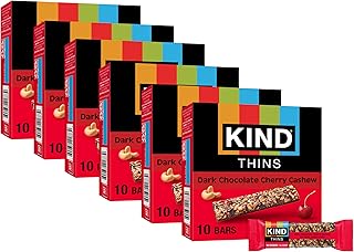 KIND Thins Snack Bars, Dark Chocolate Cherry Cashew, Gluten Free, Low Calorie, Healthy Snacks, 5g Sugar, 60 Count