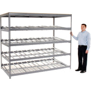 4 Level Single Depth Gravity Flow Carton Rack by Global Industrial – 48"L x 96"W x 84"H, Alloy Steel, Grey, Model 184058