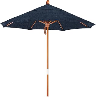 California Umbrella 7.5' Rd. Wooden Market Umbrella, Push Open Pin Stop