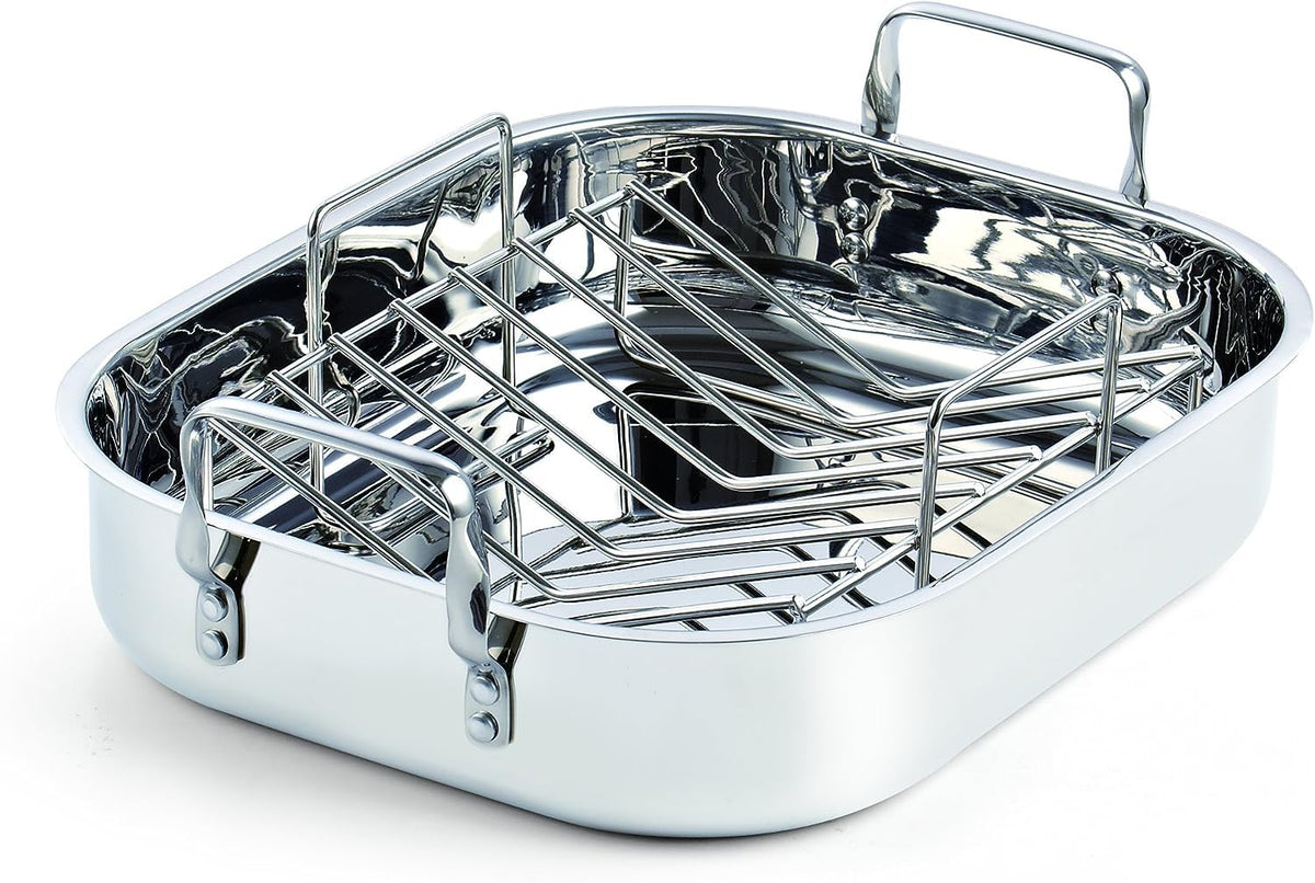 Cooks Standard Classic Stainless Steel Roaster Pan with Rack, 16 x 13 Inch, Silver
