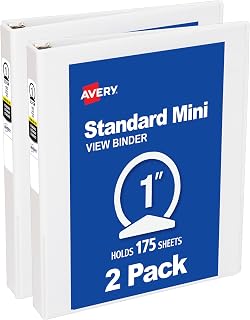 Avery Standard View Mini 3 Ring Binder, 1" Round Rings, 175-Sheet Capacity, 1.4 Inch Wide Spine, 1 White Binder, Ideal for Lightweight Organization and Occasional Referencing (2-Pack of 05806)