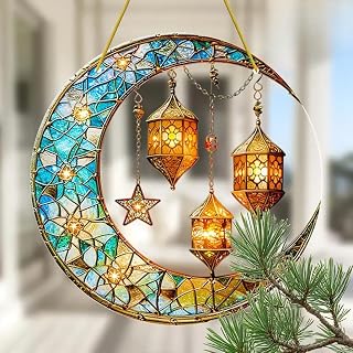 Acrylic Suncatcher Crescent Moon Hanging Ornament 1 Pc Crescent Plaque 20cm Window Panel Art Wall Sculpture for Adult (1C)