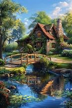DIY Diamond Painting Kit - Lakeside Cabin Scenery, Full Drill Rhinestone Mosaic for Cafe Office Wall Art, Craft Gift to Home Decor 8x12 Inch
