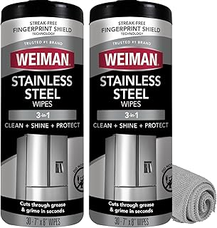 Weiman Stainless Steel Cleaner & Polish Kit, 2 Wipes & Cloth