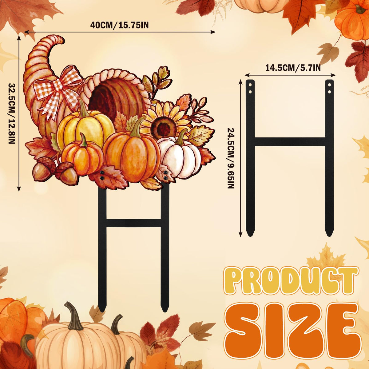 Otoolling Metal Pumpkin Yard Stake, 15 Inch Fall Decor, Brown