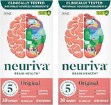 NEURIVA Original Brain Supplement for Memory, Focus & Concentration + Learning & Accuracy with Clinically Tested Nootropics Phosphatidylserine and Neurofactor, Caffeine Free, 30ct Capsules (2 Pack)