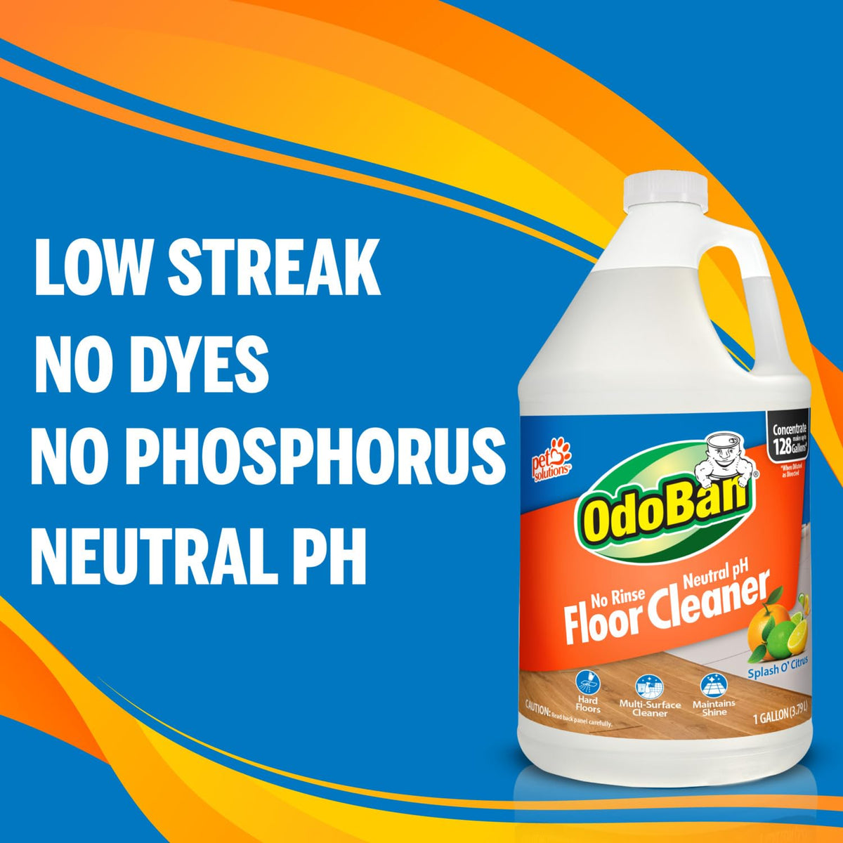 Pet Solutions No Rinse Neutral pH Floor Cleaner Concentrate by OdoBan – 128 Fl Oz (Pack of 2), Clear, Pack of 2, Model 361B61