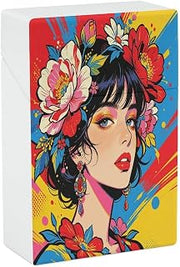 Retro Splash Flower Crown Woman Art Printed Portable Plastic Flip Top Cigarette Case