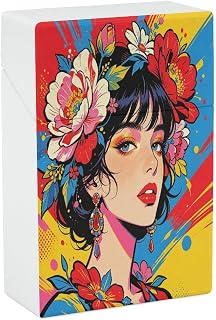 Retro Splash Flower Crown Woman Art Printed Portable Plastic Flip Top Cigarette Case