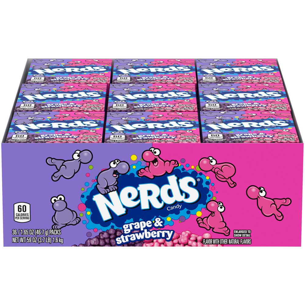 Grape & Strawberry Candy 1.65 Ounce by Nerds – 1.65 Ounce (Pack of 36), Multicolor, Pack of 36, Model WONERGAR