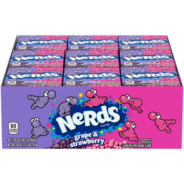 Grape & Strawberry Candy 1.65 Ounce by Nerds – 1.65 Ounce (Pack of 36), Multicolor, Pack of 36, Model WONERGAR