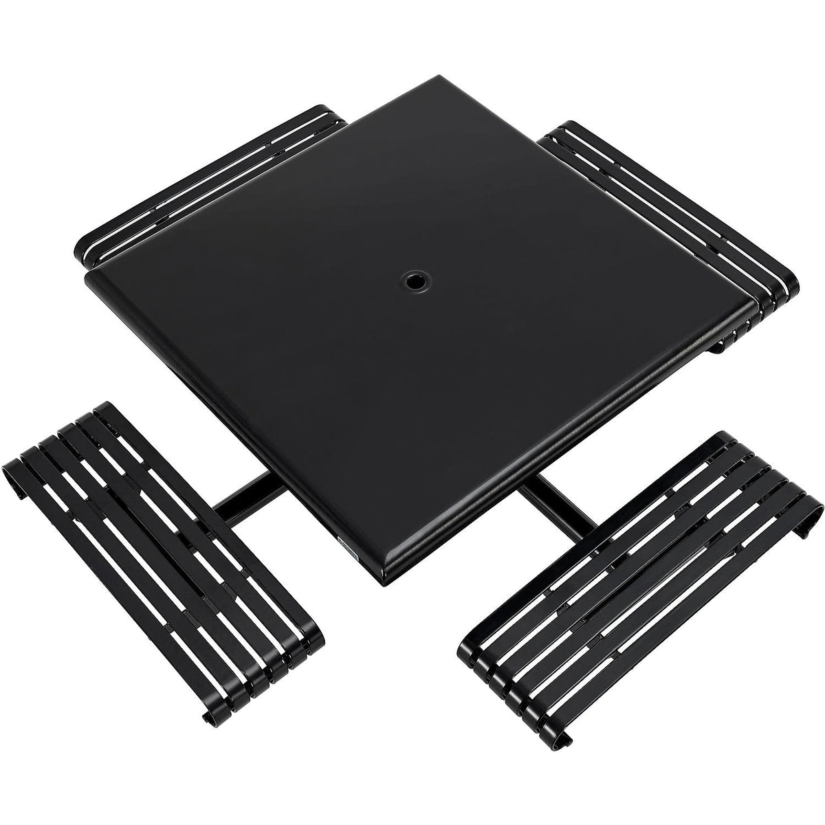 46" Square Steel Slat Picnic Table with Solid Top by Global Industrial – Alloy Steel, Black, Model 271674