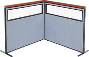 Global Industrial 48-1/4"W x 43-1/2"H Deluxe Freestanding 2-Panel Corner Divider with Partial Window, Blue