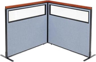 Global Industrial 48-1/4"W x 43-1/2"H Deluxe Freestanding 2-Panel Corner Divider with Partial Window, Blue