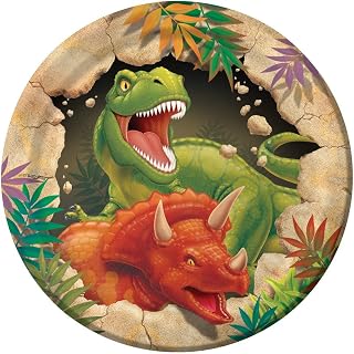 Creative Converting Dinosaur Round Paper Dessert Plates, Dino Blast