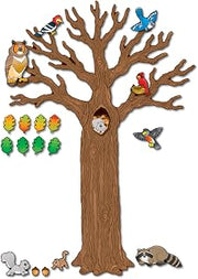 Carson Dellosa Woodland Bulletin Board Set―Seasonal Tree Cutout With Forest Animals, Autumn Leaves, Acorns, Elementary Classroom and Homeschool Decorations (120 pc)
