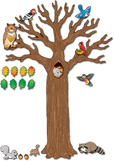 Carson Dellosa Woodland Bulletin Board Set―Seasonal Tree Cutout With Forest Animals, Autumn Leaves, Acorns, Elementary Classroom and Homeschool Decorations (120 pc)
