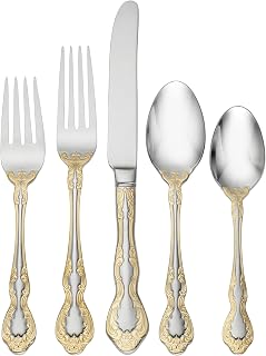 Oneida Golden Mandolina 45-Piece 18/10 Silverware Set for 8, Flatware | golden, dishwasher safe | includes serving spoons and utensil set | cutlery set for kitchen and dining