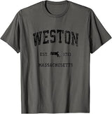 Weston Massachusetts MA Vintage Athletic Black Sports Design T-Shirt