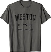 Weston Massachusetts MA Vintage Athletic Black Sports Design T-Shirt