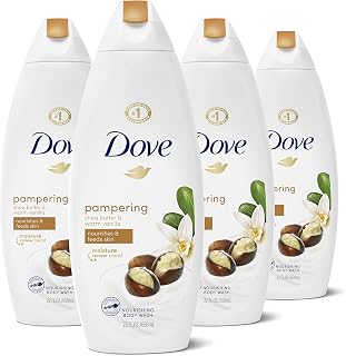 Dove Purely Pampering Body Wash for Dry Skin Shea Butter with Warm Vanilla Effectively Washes Away Bacteria While Nourishing Your Skin, 22 Fl Oz (Pack of 4)