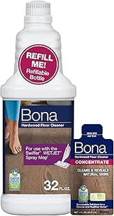 Bona Hardwood Floor Cleaner Bottle for use with Swiffer WETJET Spray Mop, makes 64 Fl Oz - Includes Filled Bottle + Concentrate Refill for Wood Floor Cleaning
