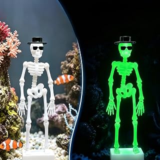 Fish Tank Bubbler Halloween Funny Adjustable Dancing Skeleton | Skull Ornament with Air Tube Air Driven Dynamic Skeleton Bubbler