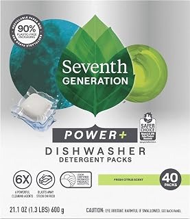 Seventh Generation Power Plus Dishwasher Detergent Packs Fresh Citrus scent for sparkling dishes Dishwasher tabs 40 count