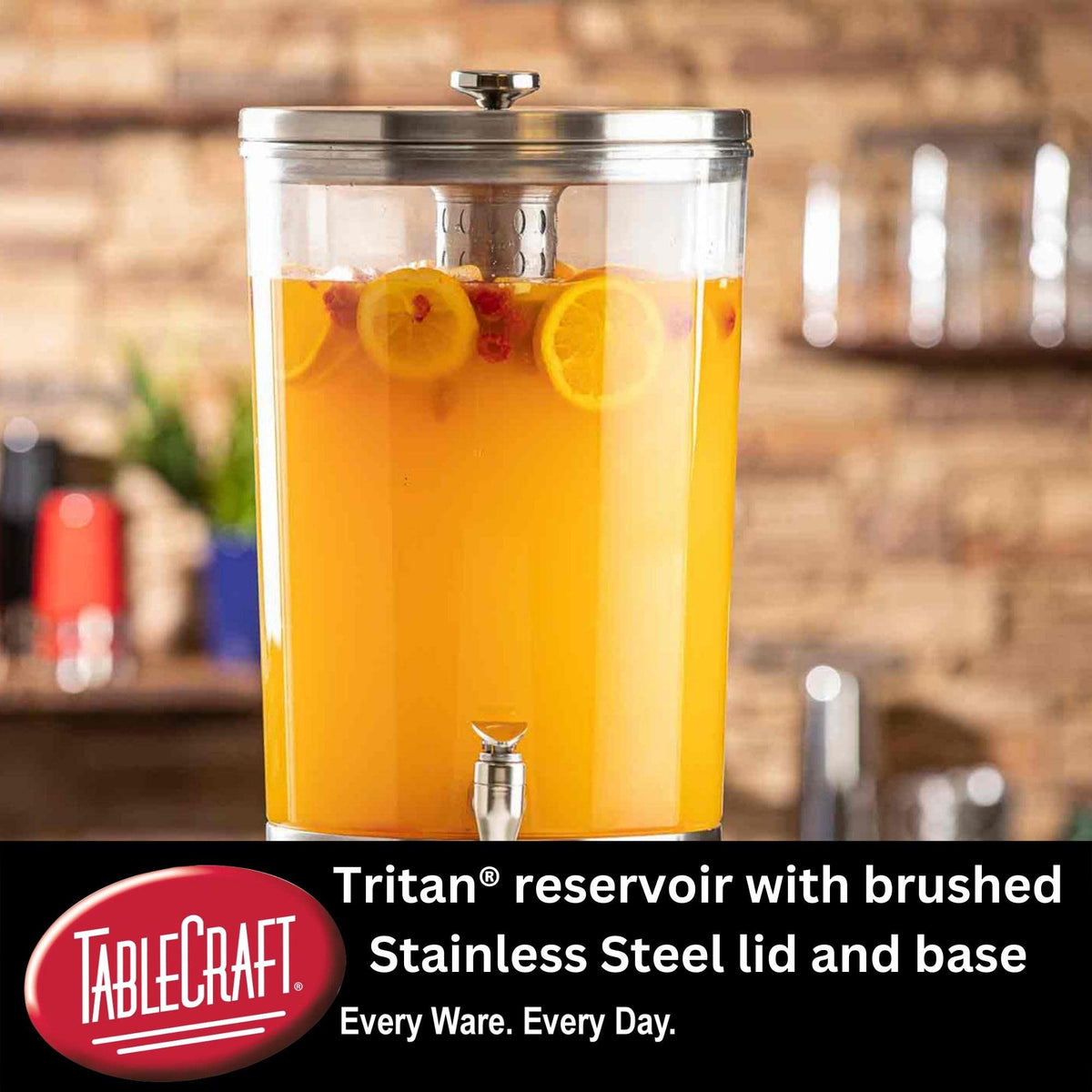 Tablecraft 2.5 Gallon Upscale Drink Dispenser / 11 x 13.5 x 24" / Stainless Steel Iced Beverage Dispensers