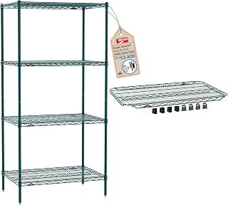 METRO Super Erecta 5-Shelf Metroseal Wire Shelving Bundle - Includes 4-Tier Green Epoxy with Microban Shelving Unit and 1 EZ-ADD Shelf - 24" W x 36" L x 74.5" H - for Restaurants, Home and More