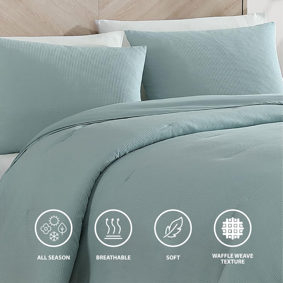 True Comfort Waffle Comforter Set by 1888 Mills – Full, Polyester, Aqua, Pack of 3, Model CS17839FLWFAEC