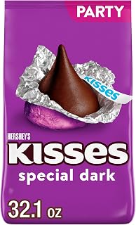 HERSHEY'S KISSES SPECIAL DARK Mildly Sweet Chocolate Candy Party Pack, Great Holiday Candy and Stocking Stuffer 32.1 oz