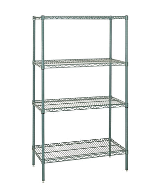Quantum Food Service Wire 4 Shelf Starter KIT PROFORM 63in by QUANTUM STORAGE SYSTEMS – 63H x 48W x 36D, Carbon Steel, Green Epoxy, Model WR63-3648P