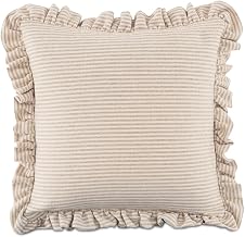 Moe's Home Collection Betty 25 in. Pillow, Square Soft Woven Fabric, Ruffle Trim Beige Stripe