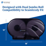 Twin 9" Bath Tissue Dispenser by San Jamar – 19 x 5 1/4 x 12, Plastic, Black Pearl, Model R4090TBK