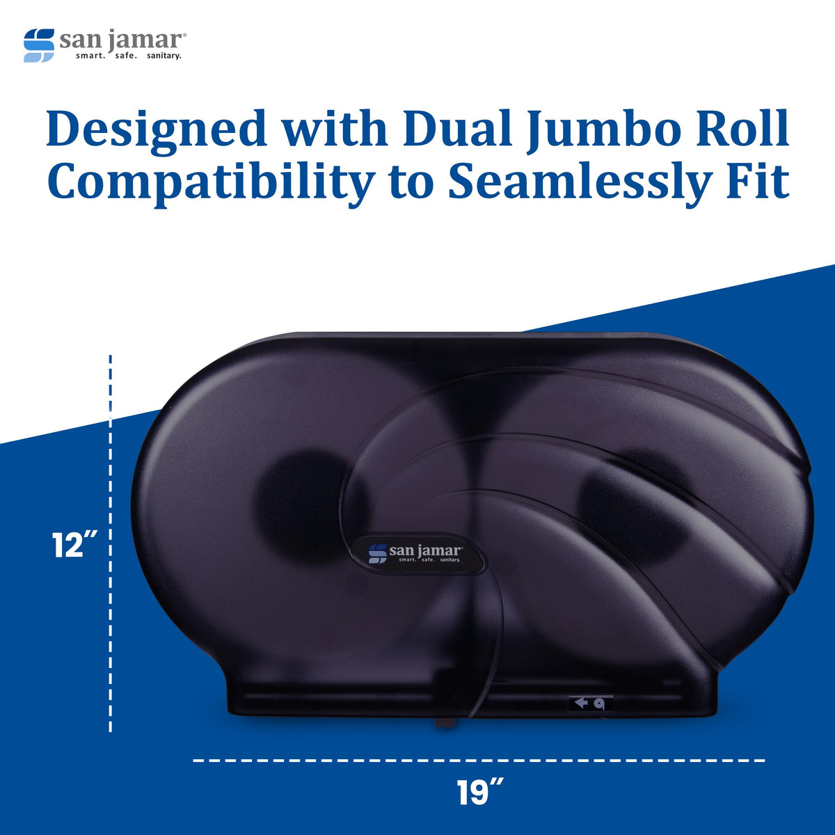 Twin 9" Bath Tissue Dispenser by San Jamar – 19 x 5 1/4 x 12, Plastic, Black Pearl, Model R4090TBK