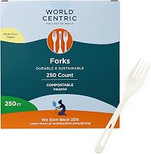 World Centric Compostable TPLA Fork, 6.3" (Pack of 250) | Made from Plants and Minerals, Sustainable, Strong, Heat Resistant Utensils, No Added PFAS