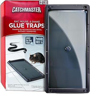 Catchmaster Rat & Mouse Glue Traps 12 Pack, Large Heavy Duty Sticky Traps | Extra Large Glue Trays For Rats, Mice, Snakes & Spiders, Ready To Use Indoor Pest Control For Home, Garage & Basement