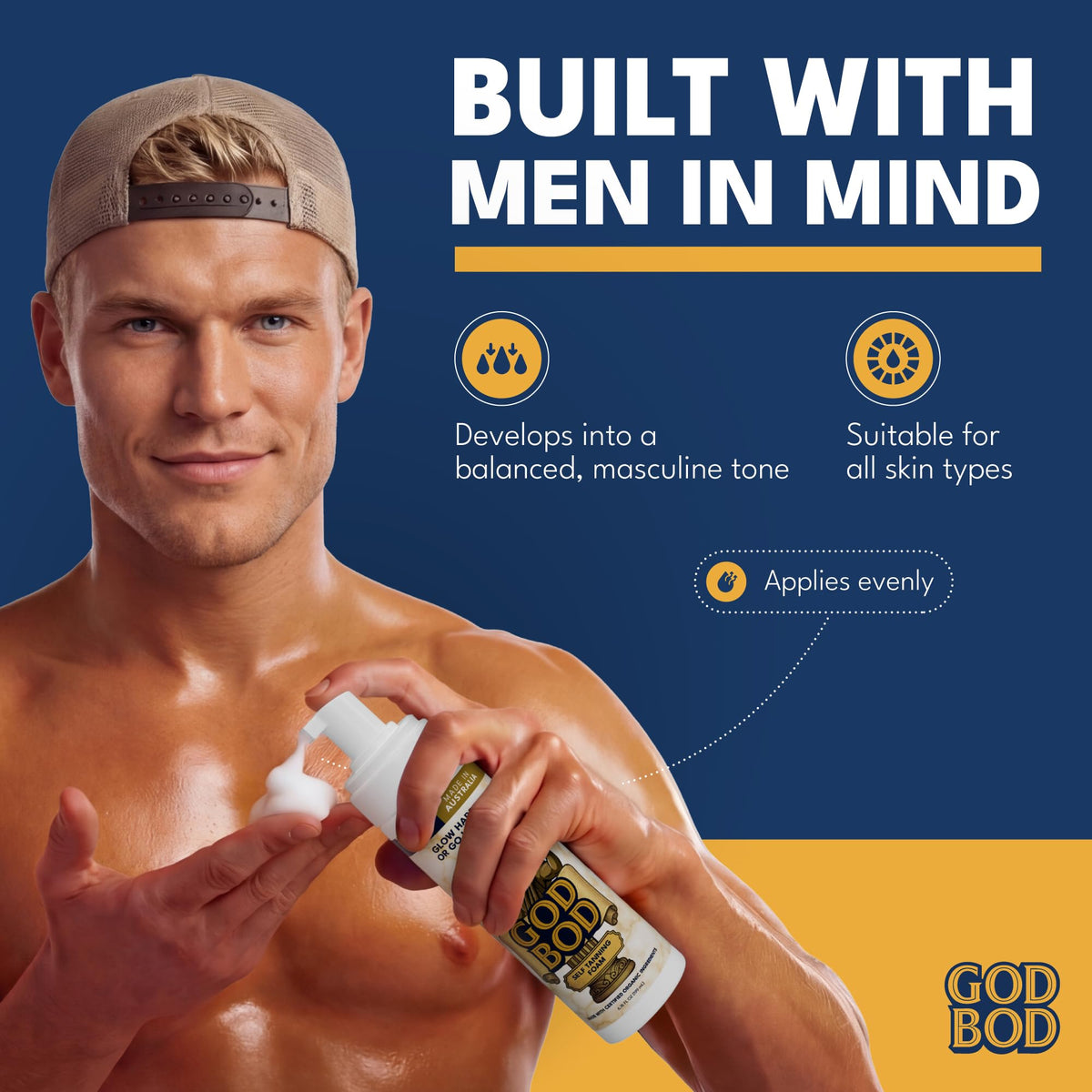 Men's Self Tanner by God Bod – 6.76 Fl Oz (Pack of 1), Gold
