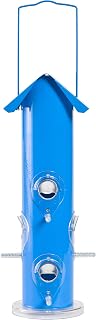 Perky-Pet Blue Metal Tube Wild Bird Feeder - 1 lb Capacity for Wild Bird Seed - Durable Construction - 391